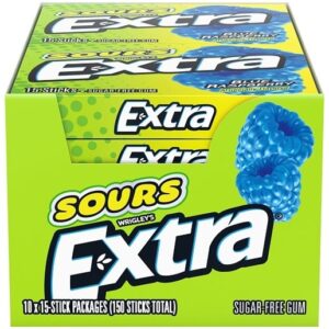 Extra Sours Blue Raspberry Gum 15 Sticks 10ct